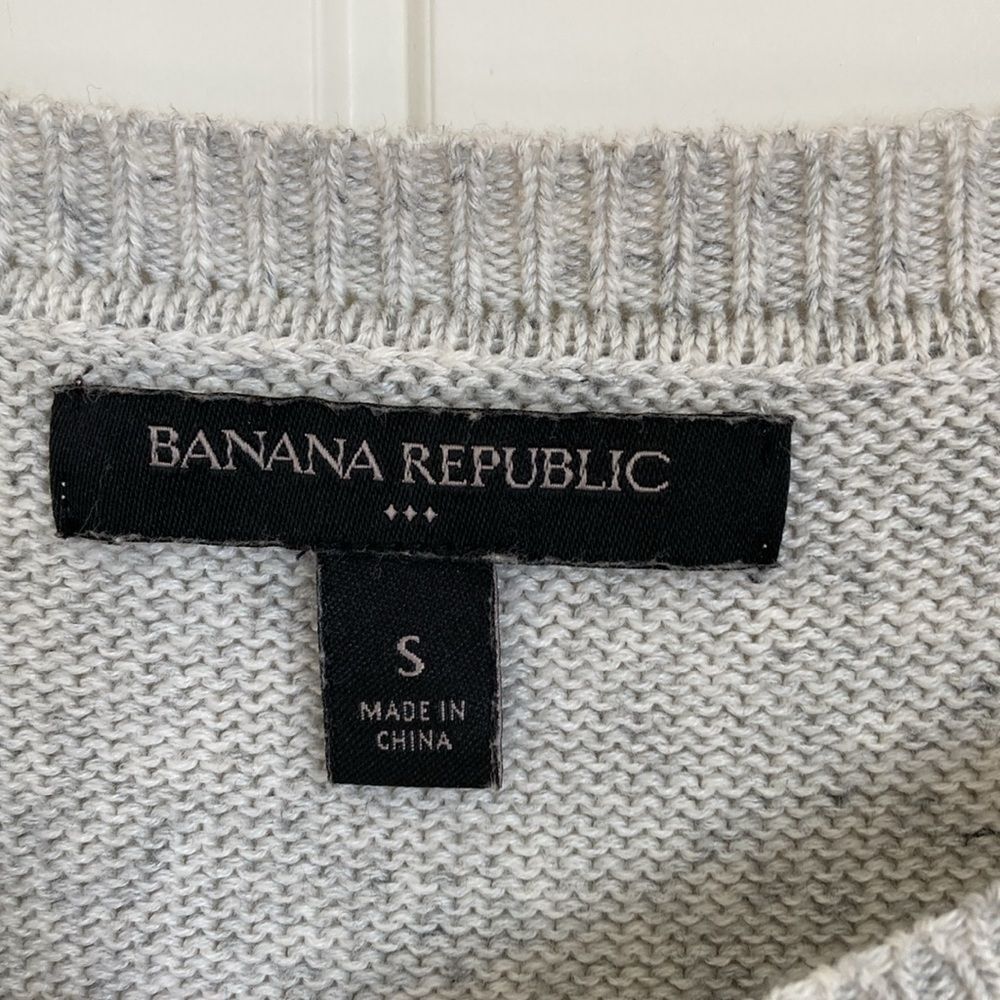 Banana Republic Pullover Sweater Womens Size Small Gray White 3/4 Sleeve - Picture 3 of 8